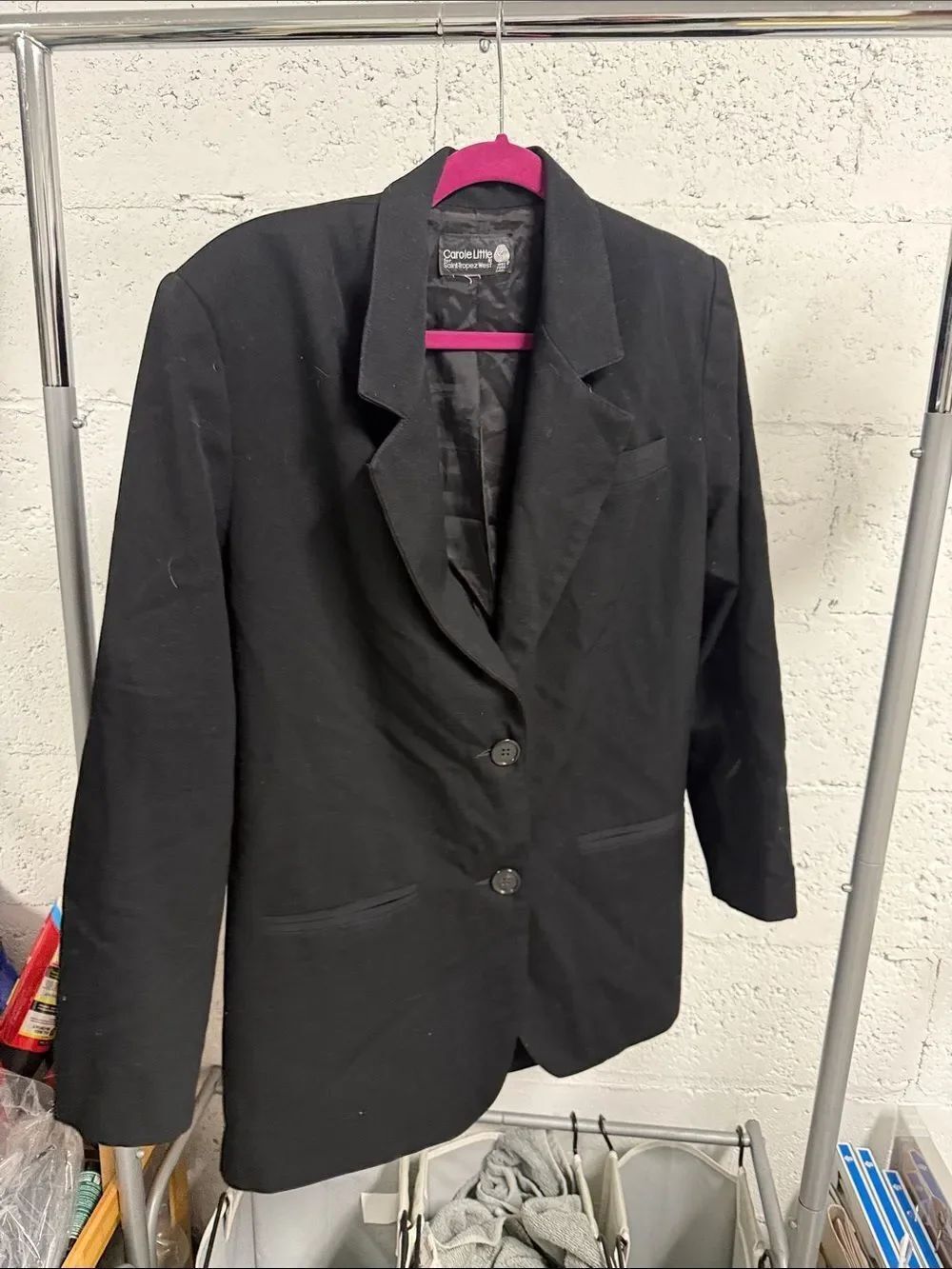 CAROLE LITTLE 100% Wool Blazer Jacket Black Buttons - Lined LIKE NEW